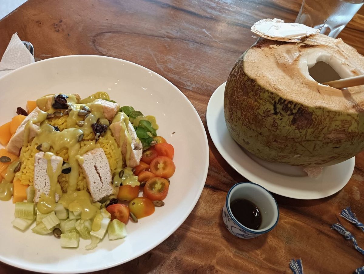 Healthy bowls and fresh coconuts